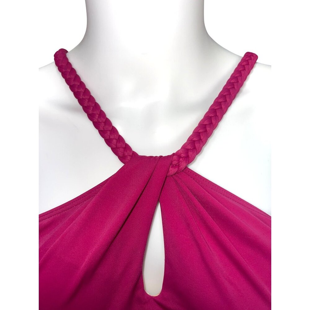 Shade & Shore Swim Top Womens 34B Purple Nylon Halter Braided Keyhole Design - Picture 2 of 9